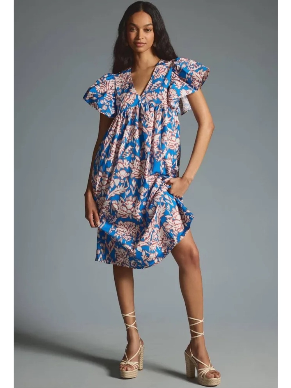 Anthropologie • NWT Maeve Printed Flutter Sleeve Floral Dress || XL